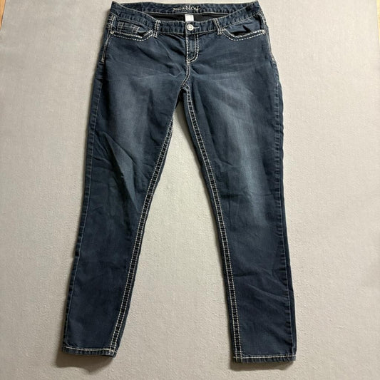 Maurices Skinny Jeans Womens XL Dark Wash Thick Stitch Stretch Denim Blue