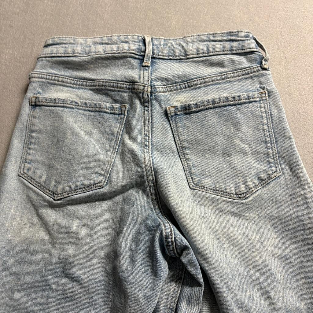 Old Navy Wide Leg Jeans Womens Size 4 Light Wash Denim Raw Hem High Rise Stretch