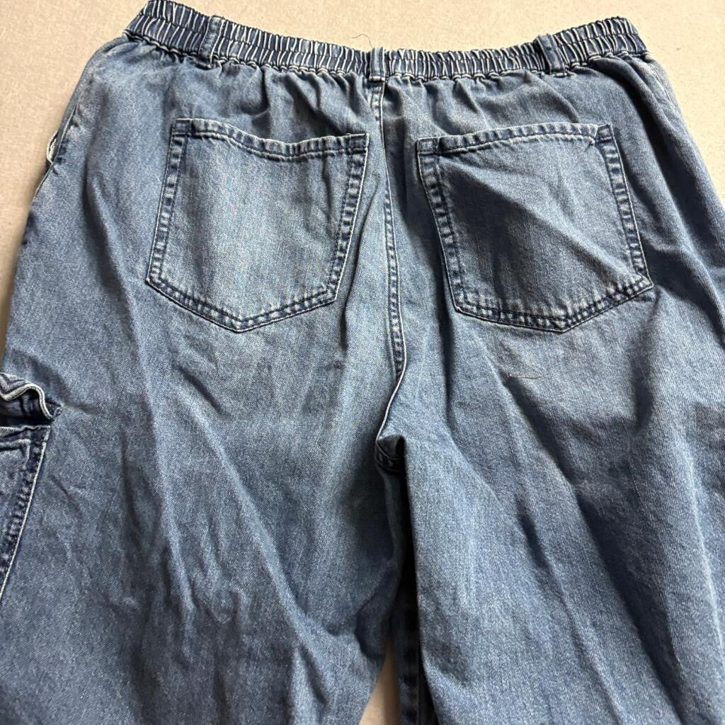 Ava & Viv Cargo Jeans Womens 16 Blue Denim Wide Leg Elastic Waist Utility Pants