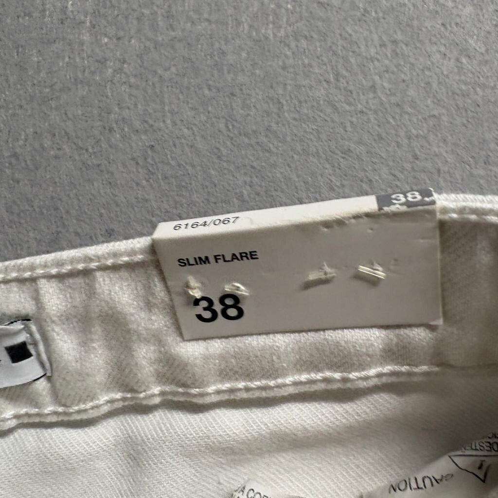 Zara Slim Flare Jeans Womens Size 6 White Denim Raw Hem High Rise Stretch