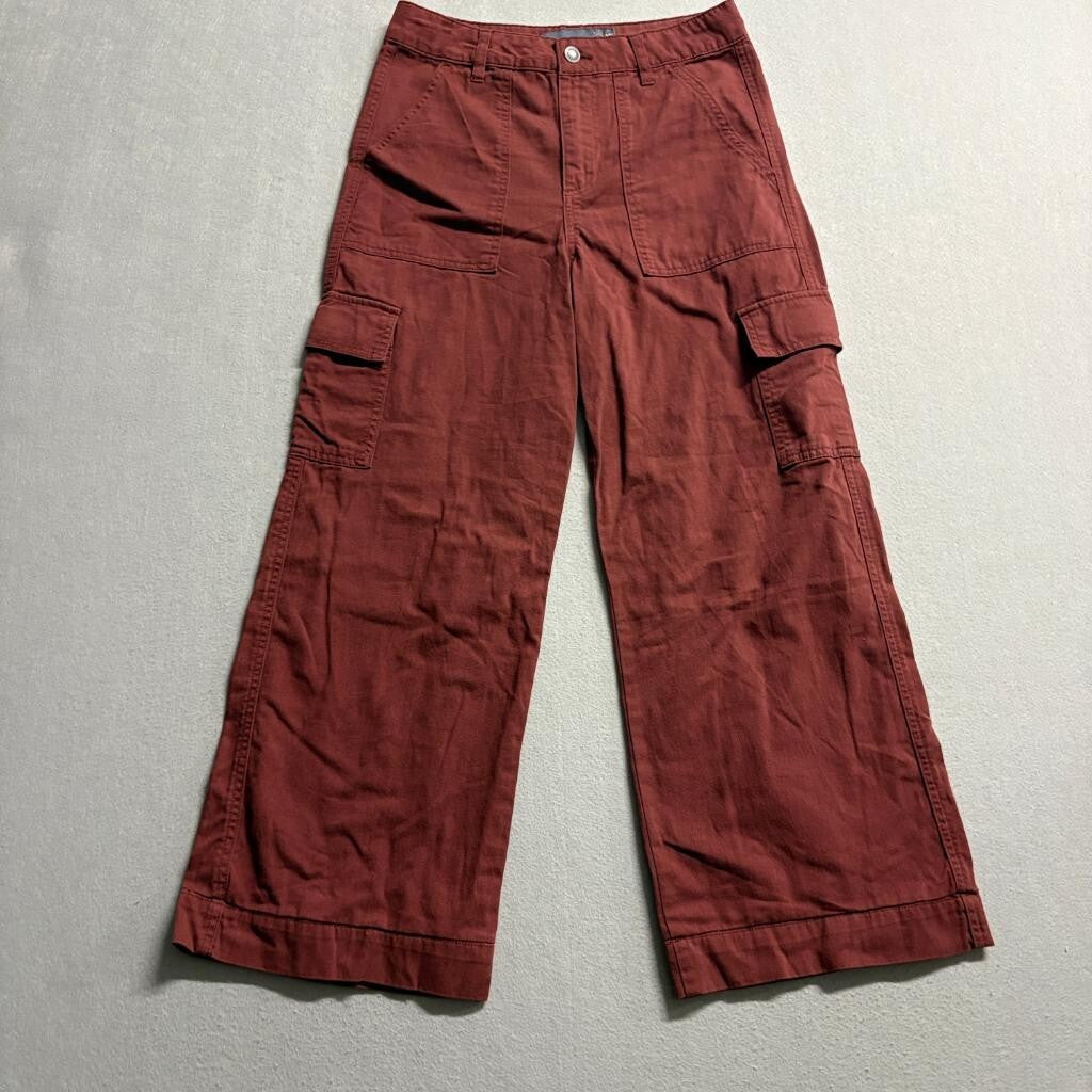 Indigo Rising Cargo Pants Womens 5/27 Red Cotton Wide Leg High Rise Utility