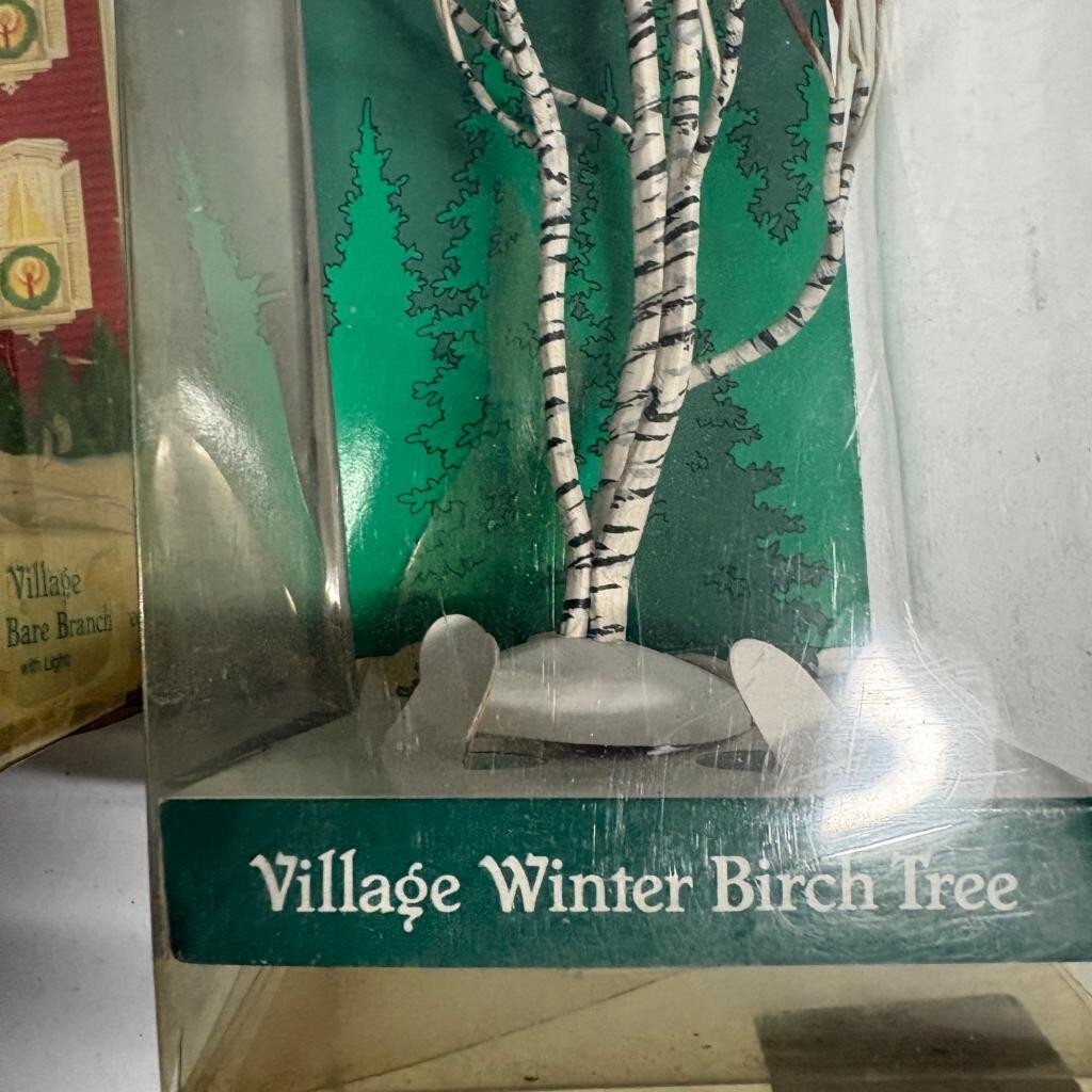 Department 56 Village Winter Birch Tree and Frosted Bare Branch Tree Lot of