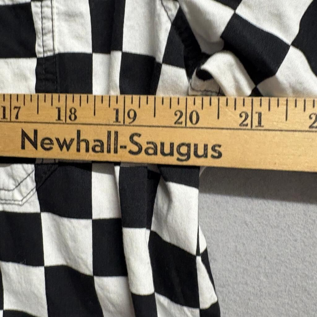 Rude Checkerboard Short Sleeve Button Up Shirt Mens XL Black White Ska Punk Emo