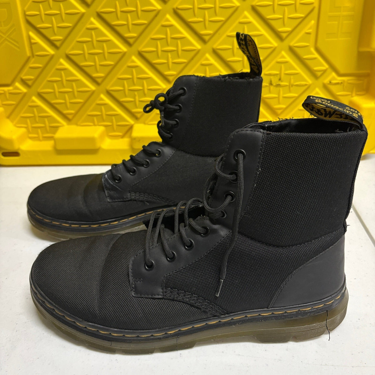Dr Martens Combs Canvas Fold Down Combat Lace Up Boots Black Mens US 12 / UK 11