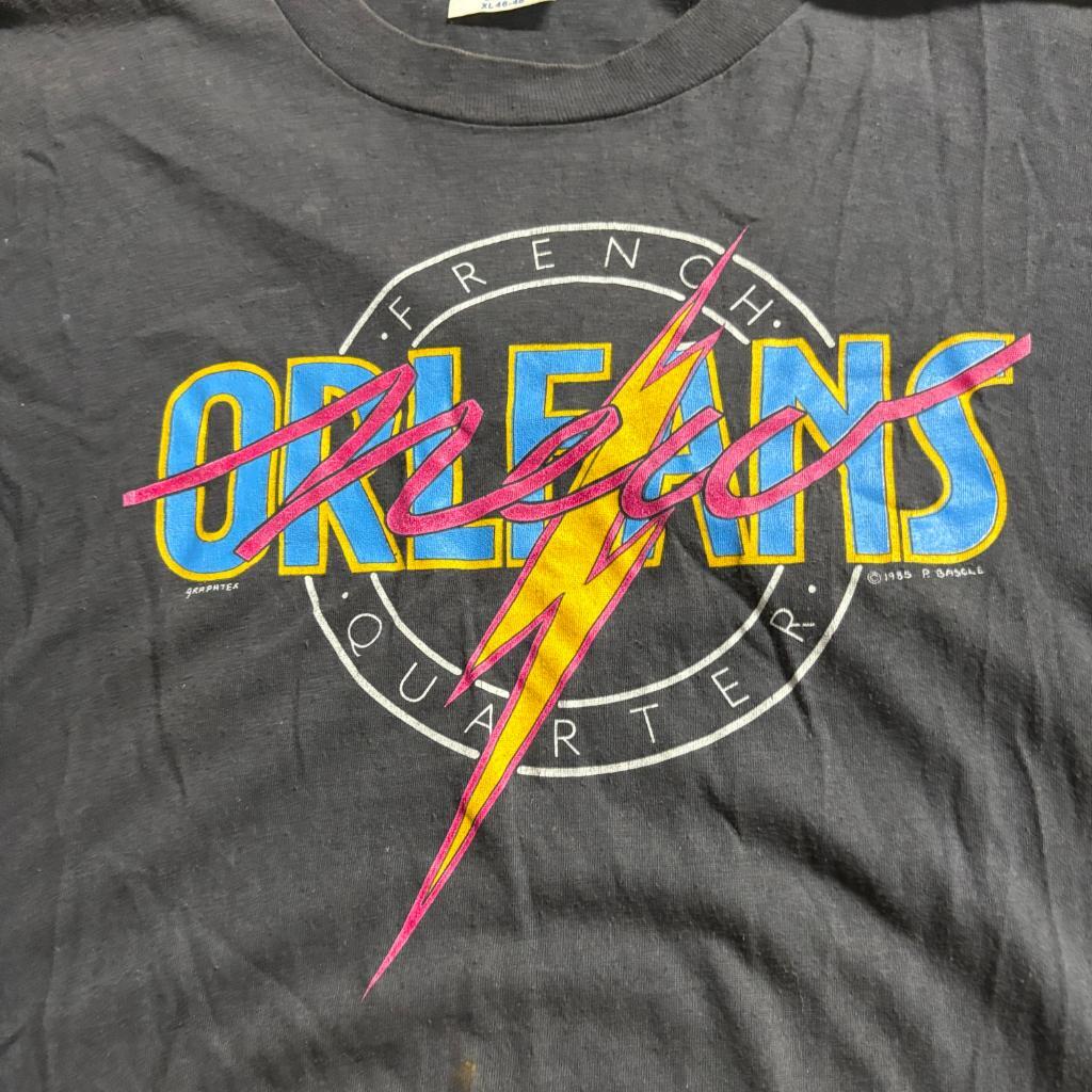 Vintage 1985 French Quarter New Orleans T-Shirt Mens XL Hanes Fifty-Fifty Black