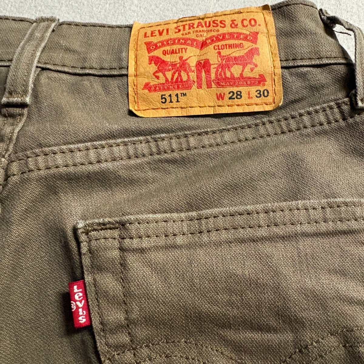 Levi's 511 Slim Fit Jeans Mens W28 L30 Brown Olive Green Stretch Denim Pants