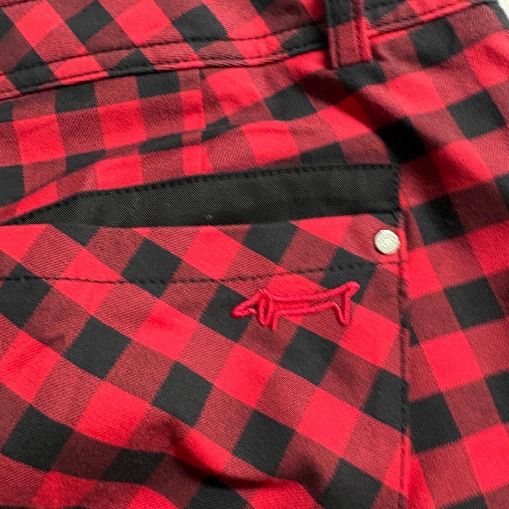 Louis Castel Red Black Buffalo Plaid Pants Womens Size 70 Cotton Blend Golf