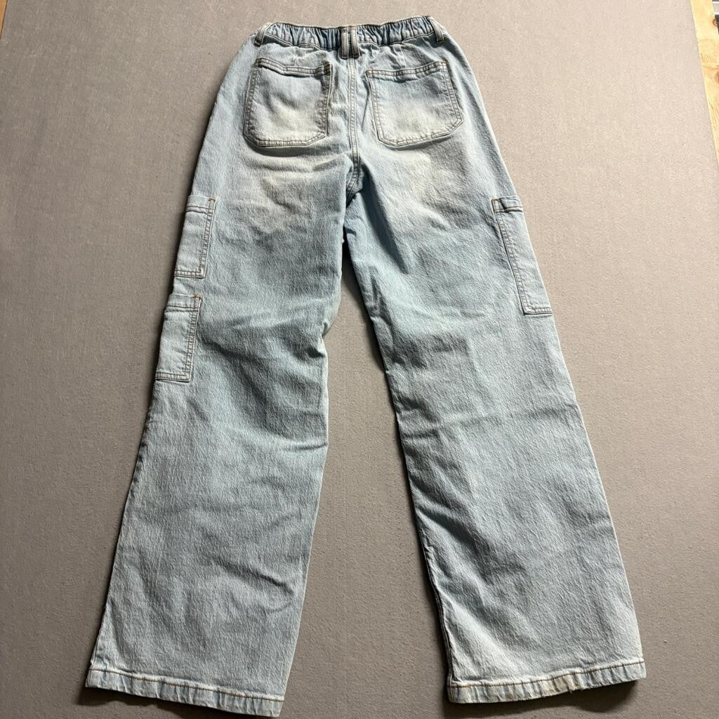 No Boundaries Cargo Jeans Womens Small 4-6 Light Wash Wide Leg Elastic Waist