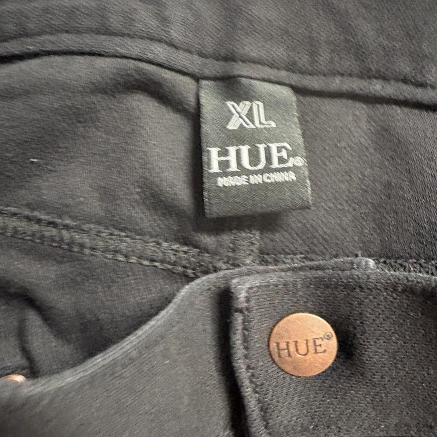 HUE Womens Black Denim Leggings Size XL Cropped Stretch Pull On Pants Style 2334