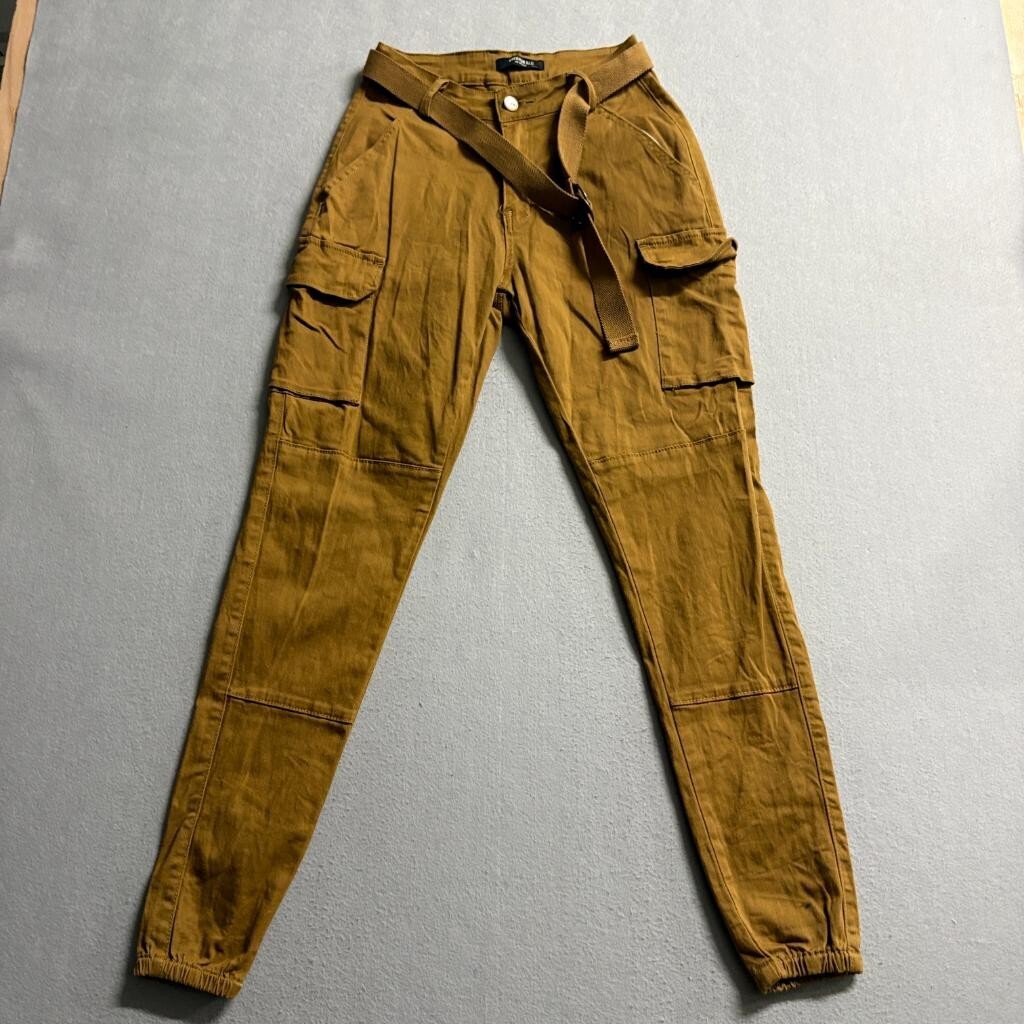 American Bazi Womens Cargo Jogger Pants Size S Brown Belted Utility Stretch