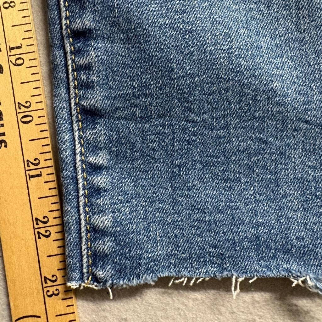 Levis Wedgie Straight Jeans Womens 29 Blue Distressed Raw Hem High Rise Denim