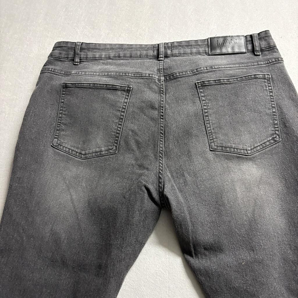 BoohooMAN Skinny Jeans Mens 44 Gray Raw Hem Distressed Stretch Denim
