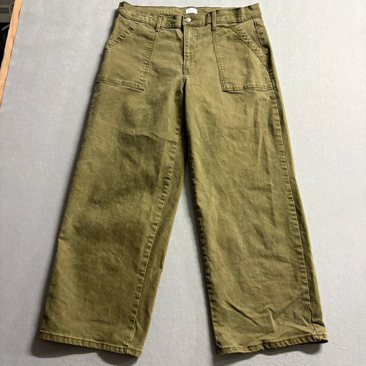 Time and Tru Womens Wide Leg Pants Size 18 Olive Green Cotton Stretch Crop