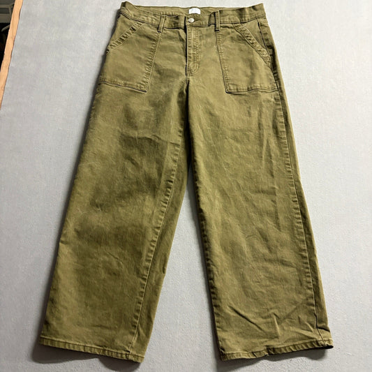 Time and Tru Womens Wide Leg Pants Size 18 Olive Green Cotton Stretch Crop