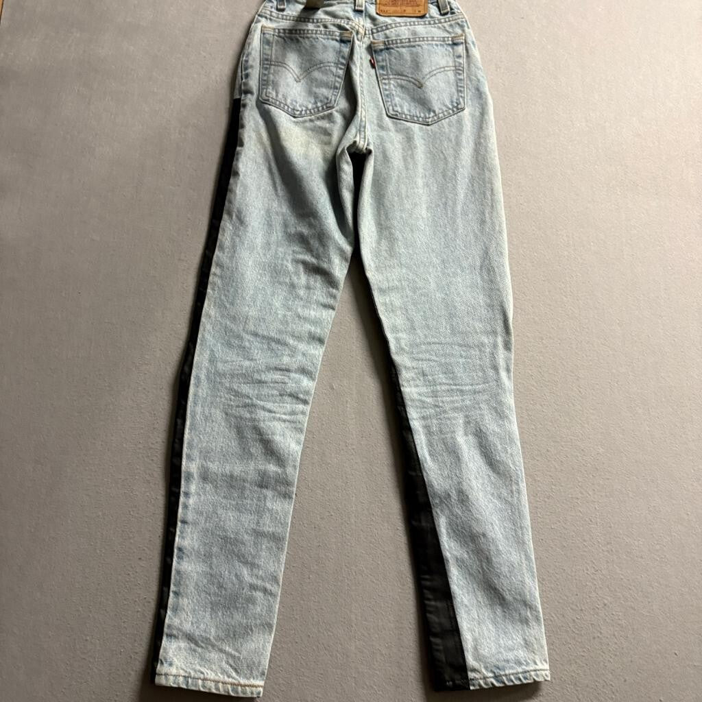 Vintage Levis 512 Custom Leather Front Jeans Womens Size 1 Med Light Wash Denim