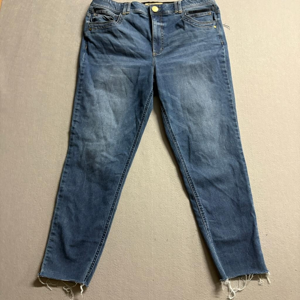 Democracy Ab Technology Jeans Womens 16 Blue Denim Stretch Raw Hem Crop
