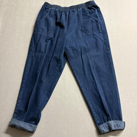 Cascade Blues Petite Jeans Womens 14P Blue Denim Elastic Waist Pull On Mom Pants