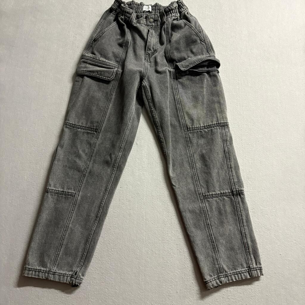 Simple Society Cargo Jeans Womens Size 26 Gray Acid Wash Elastic Waist Denim