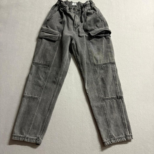 Simple Society Cargo Jeans Womens Size 26 Gray Acid Wash Elastic Waist Denim