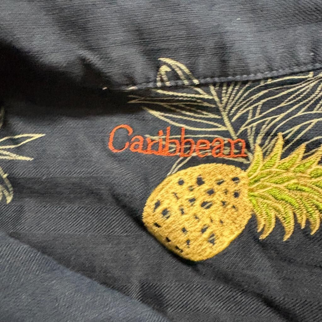 Caribbean Silk Blend Hawaiian Shirt Mens 3X Navy Blue Floral Tropical Camp