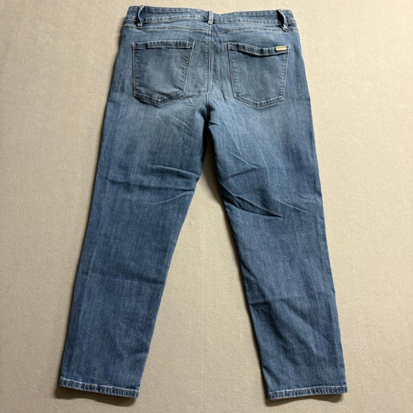 White House Black Market The Slim Jeans Womens 8 Mid Rise Blue Embroidered Hem