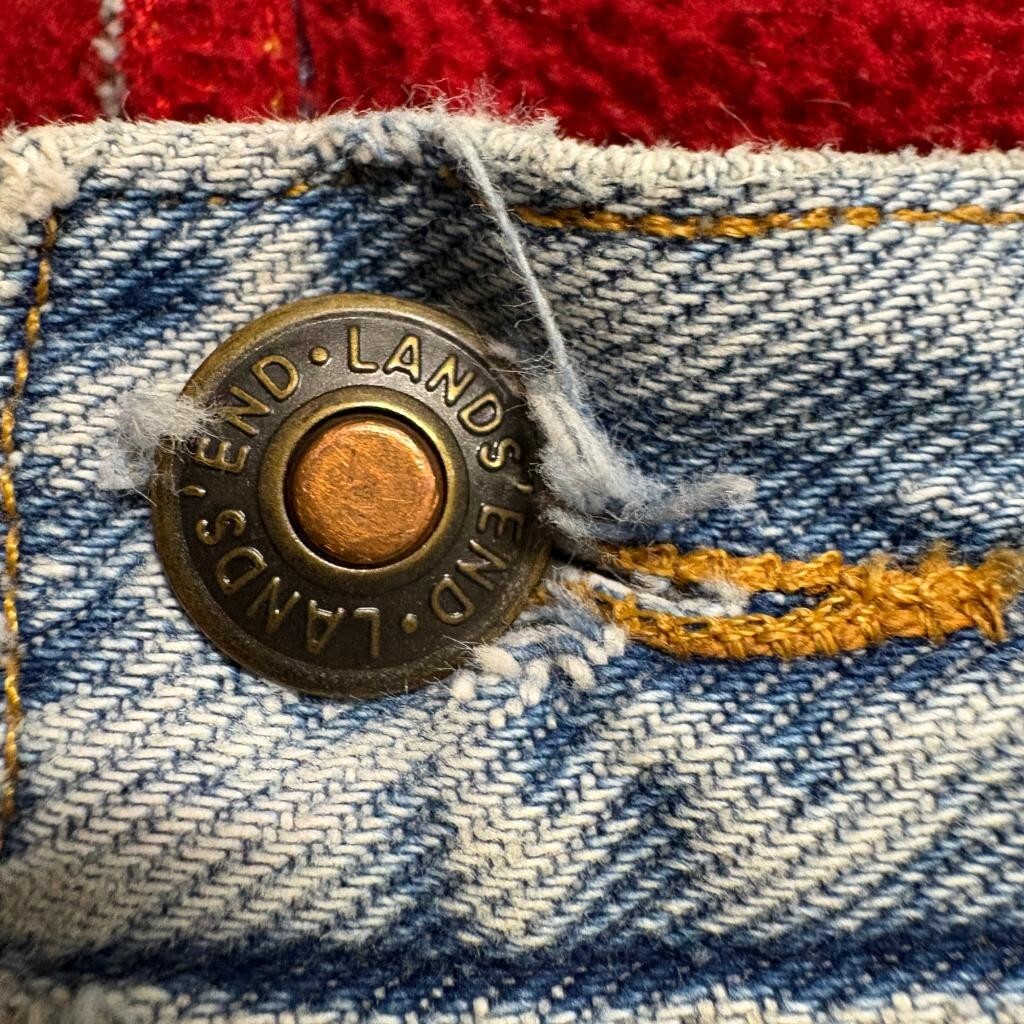 Vintage Lands End Fleece Lined Jeans Mens 32 Made in USA Red Fleece Denim Blue