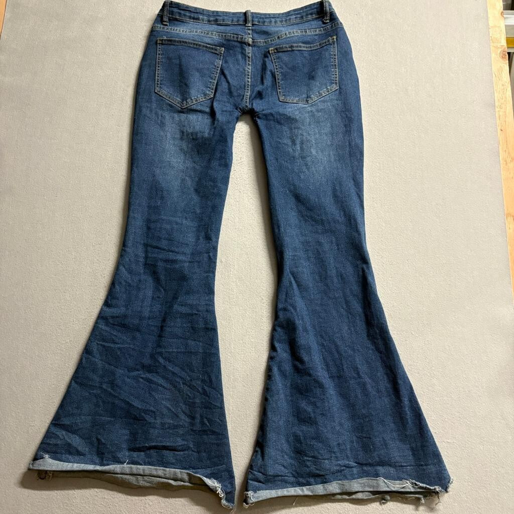 Unbranded Womens Flare Jeans Size XL Blue Denim Raw Hem Bell Bottom High Rise