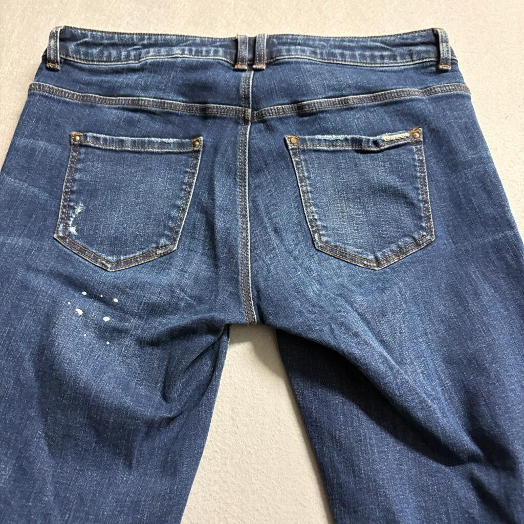 Vero Moda Slim Jeans Womens 30x28 Blue Distressed Paint Splatter Stretch Denim