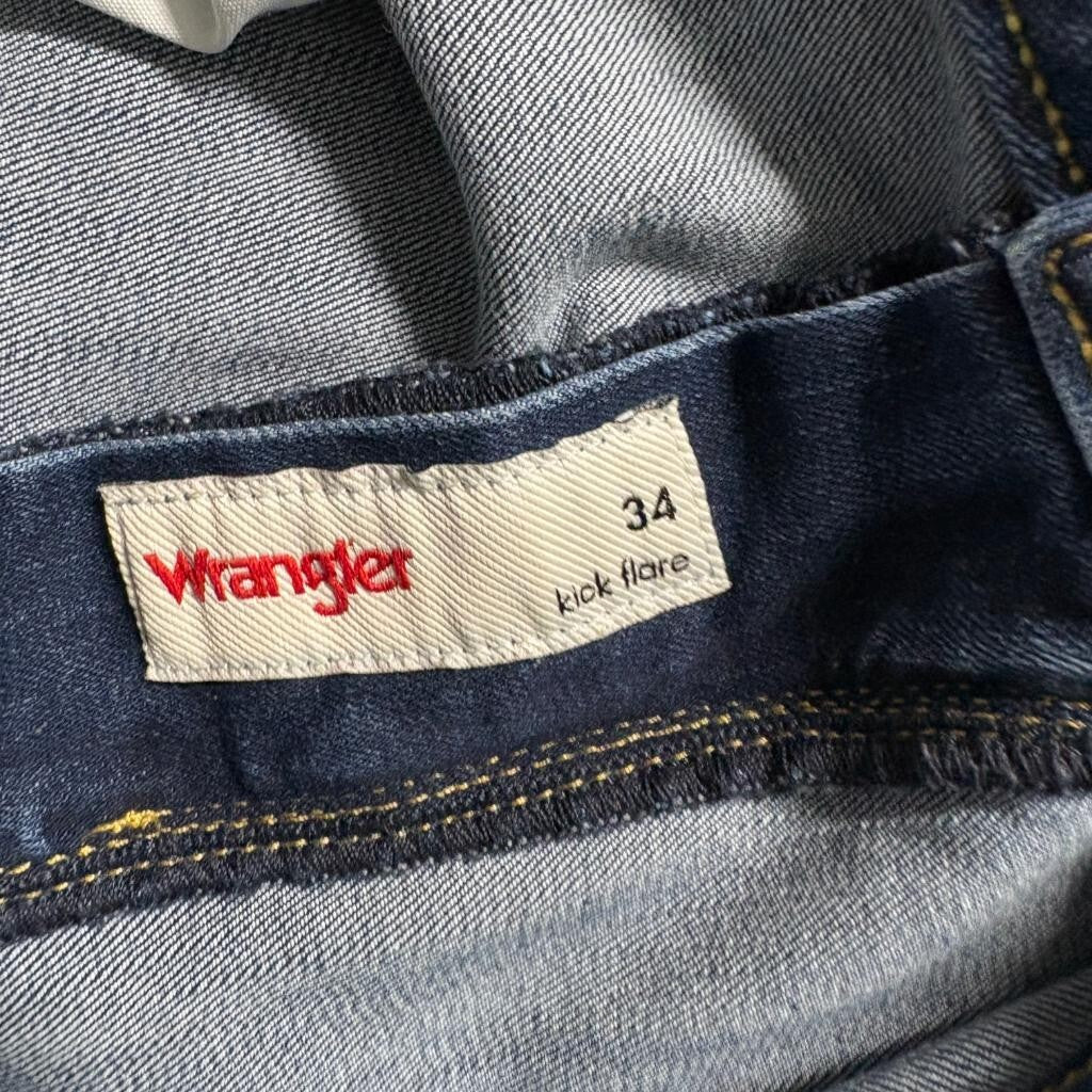 Wrangler High Rise Kick Flare Jeans Womens 20W Blue Denim Stretch Cuffed Crop