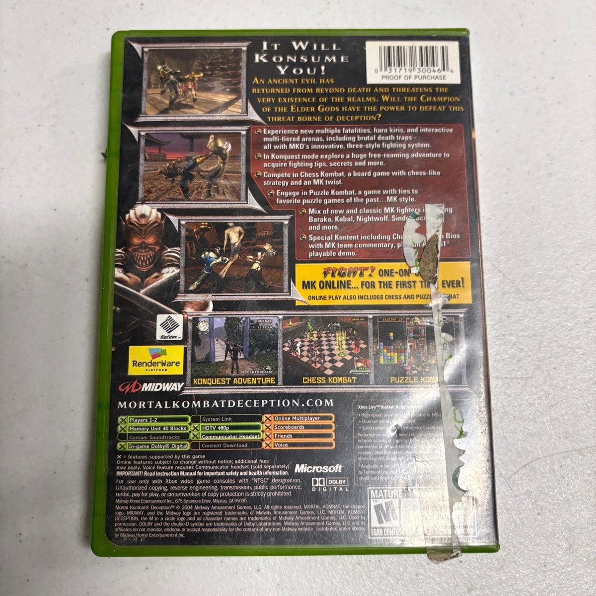 Mortal Kombat Deception Original Xbox Complete CIB Case Manual Disc Tested