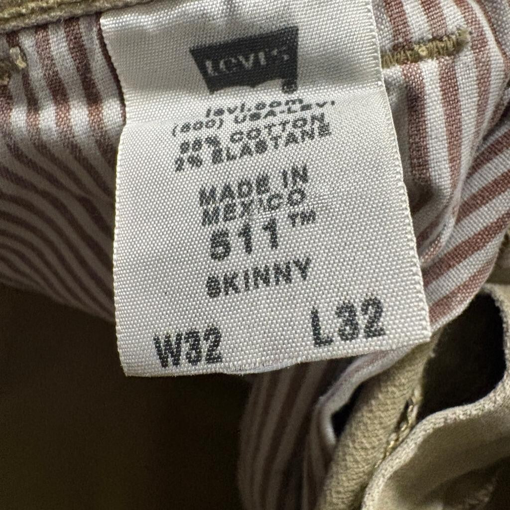 Levis 511 Skinny Pants Mens 32x32 Khaki Tan Cotton Blend Stretch Chino 5-Pocket