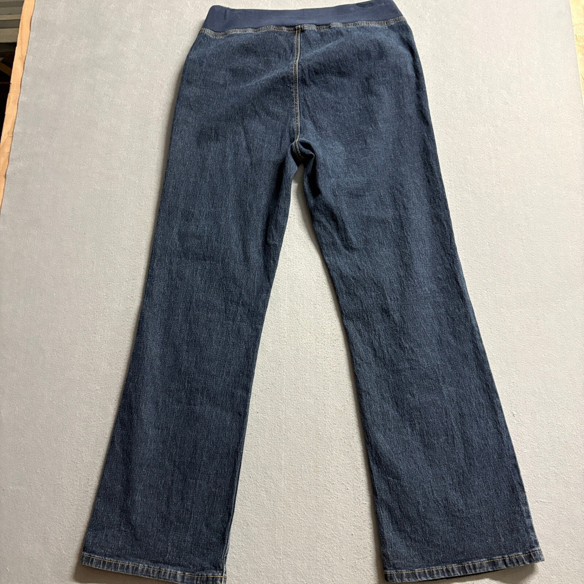 DG2 Diane Gilman Sailor Jeans Womens Large Blue Denim Stretch Pull On Wide Leg