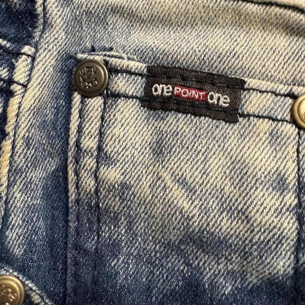 One Point One Biker Jeans Mens 18 Acid Wash Blue Denim Moto Ribbed Stretch