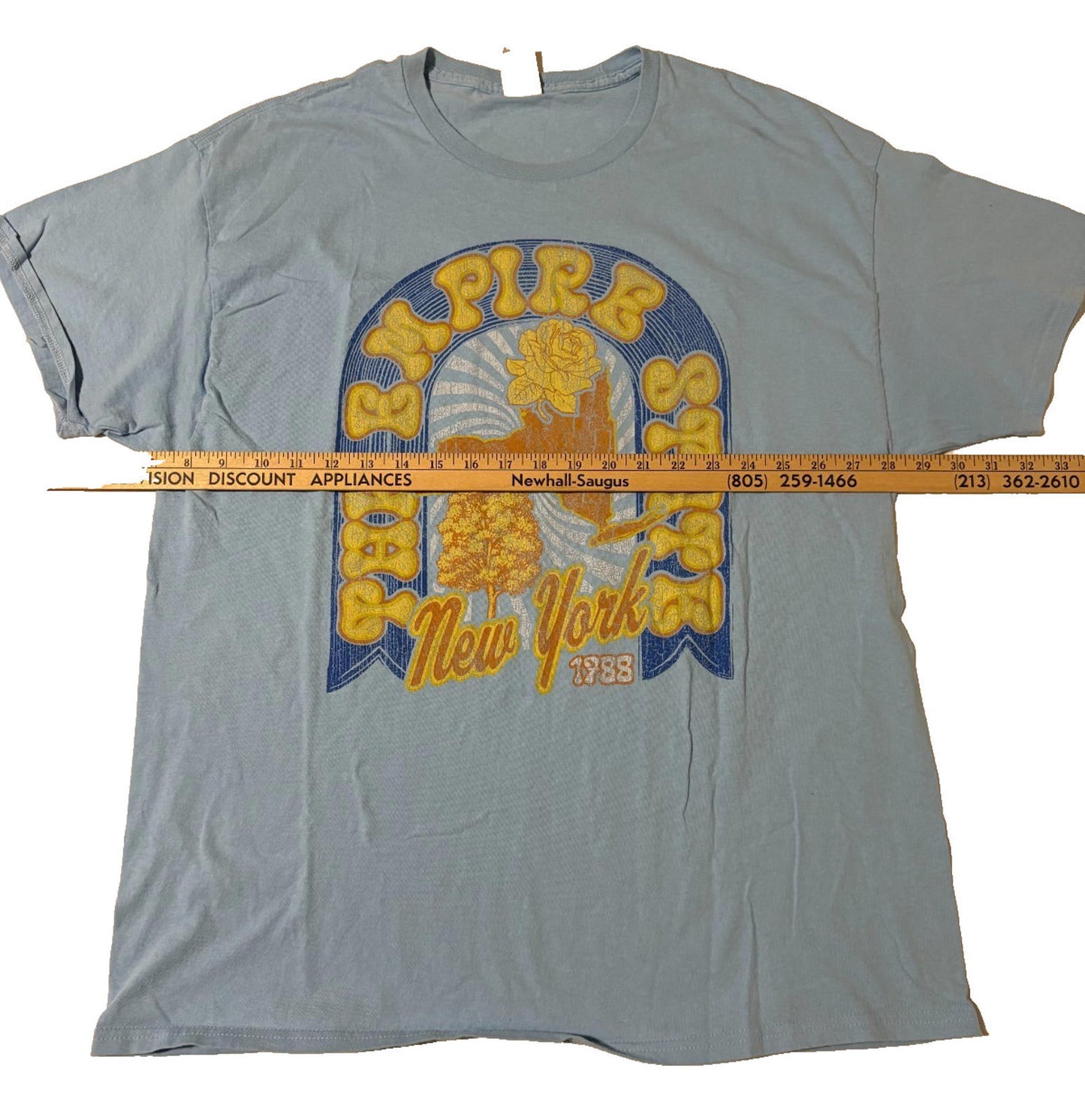 Hanes XL Blue Empire State New York 1788 Graphic T-Shirt Short Sleeve Cotton Ble