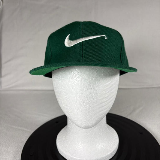 Vintage Nike Swoosh Snapback Hat Mens Green Wool Blend H-Kap Made in Korea Cap