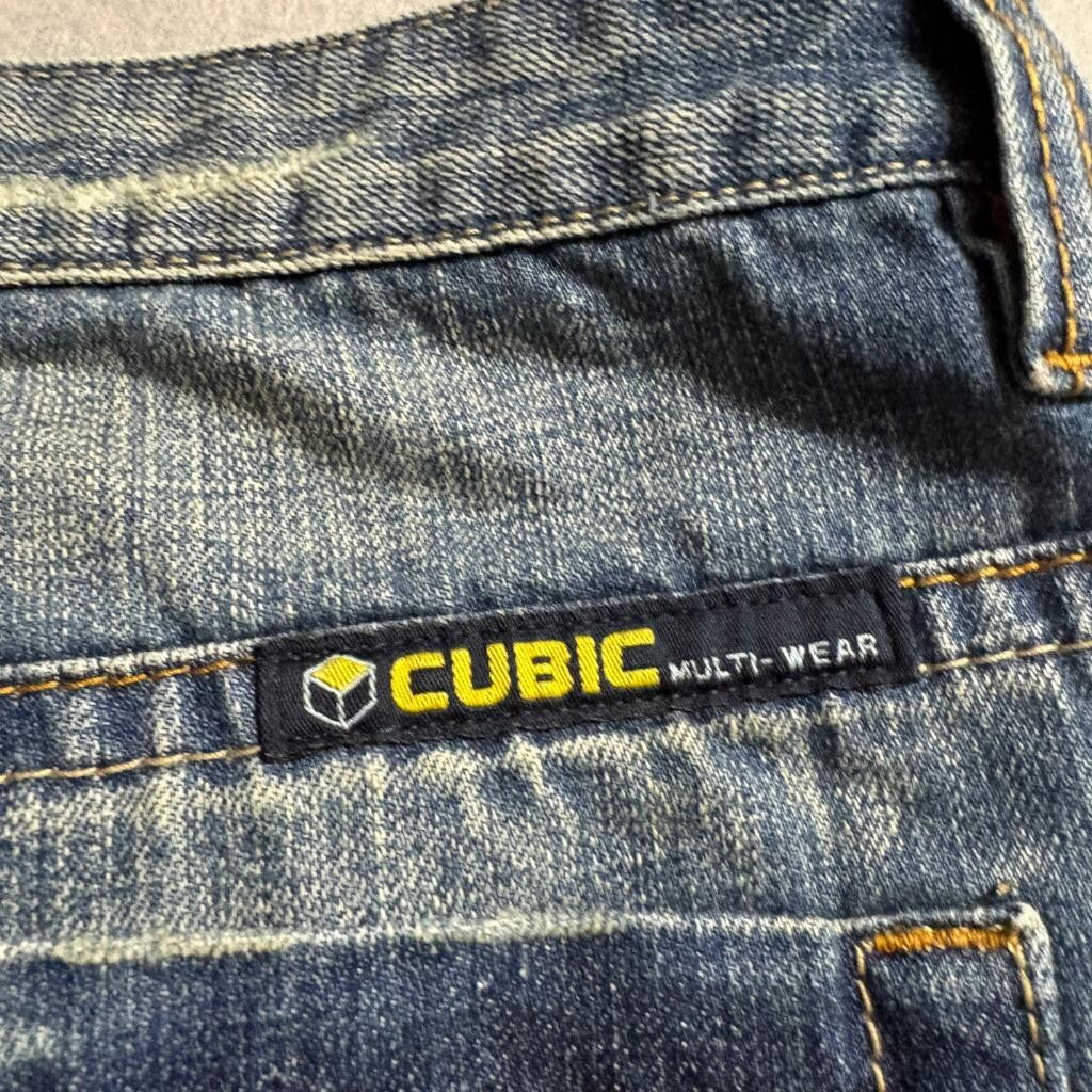 Cubic Product Jeans Mens XL Blue Denim Straight Leg Whiskered 100% Cotton