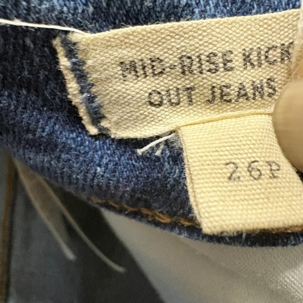 Madewell Mid-Rise Kick Out Jeans Womens 26P Blue Denim Raw Hem Stretch Crop