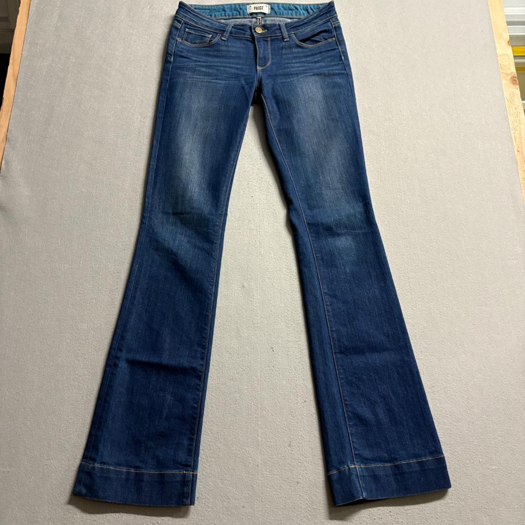 Paige Penny Flare Jeans Womens 27 Blue Denim Stretch Made in USA