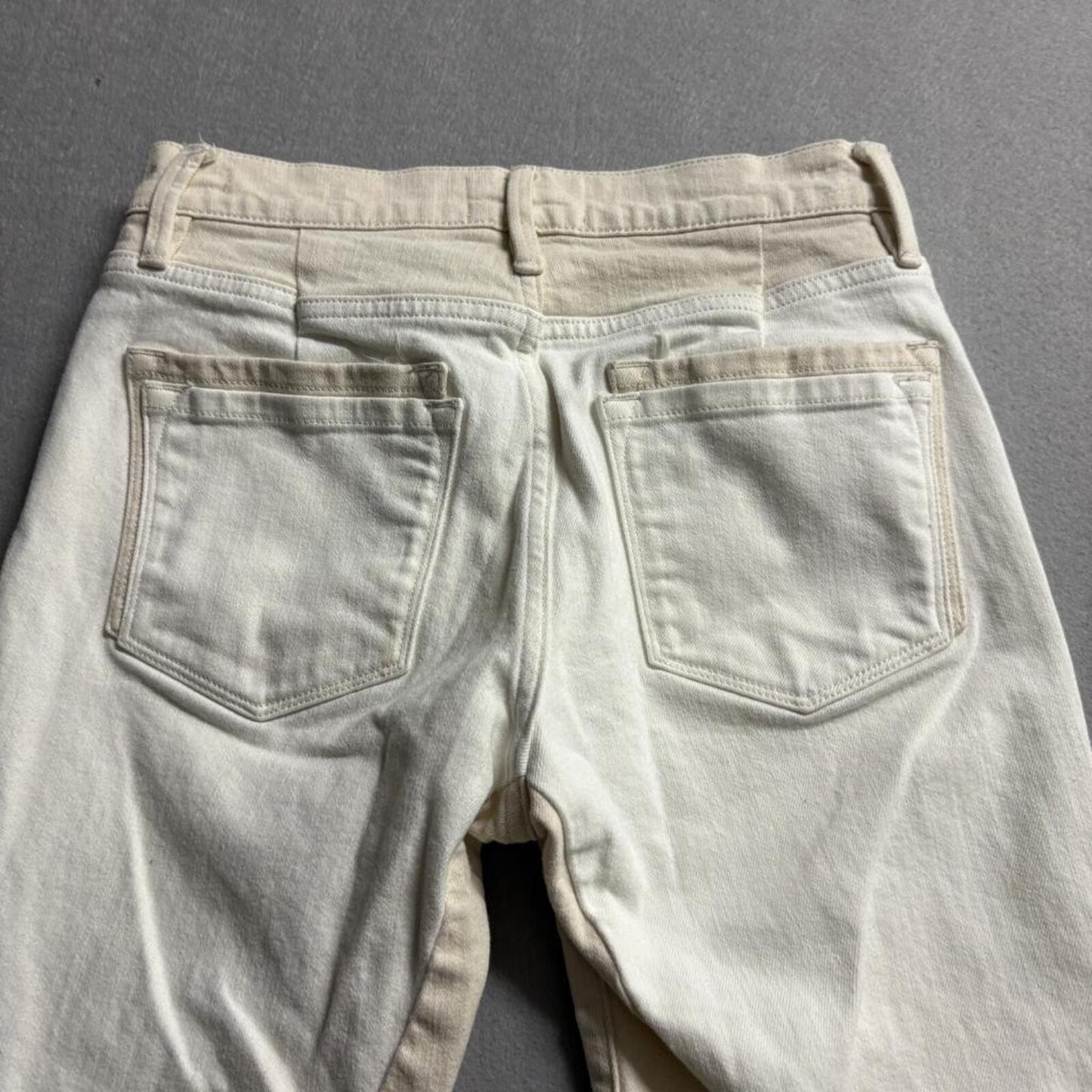 FRAME Le Crop Mini Boot Jeans Womens 25 White Beige Colorblock Raw Hem Stretch