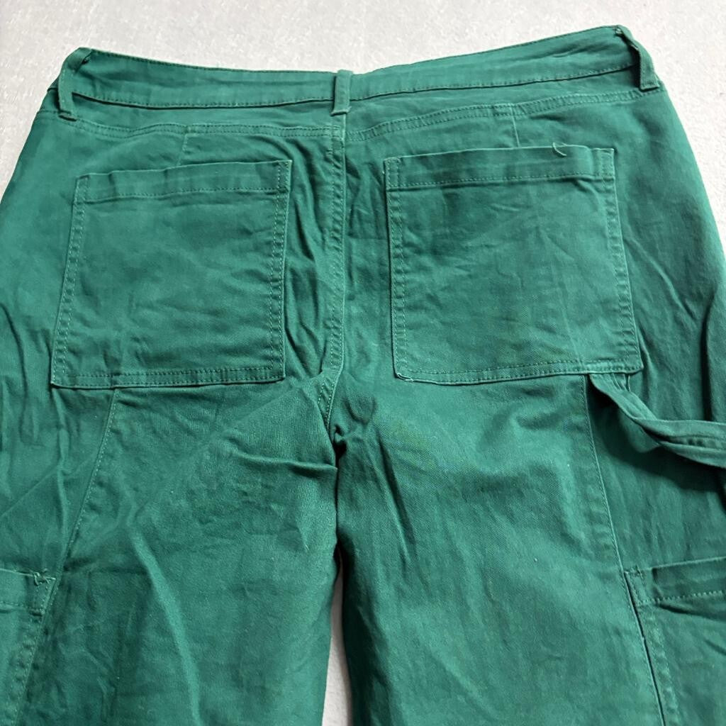 Girl-ish Mid Rise Wide Leg Cargo Utility Pants Womens 13/31 Green Stretch Cotton