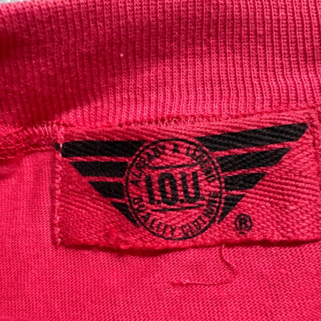 Vintage IOU T-Shirt Mens Large Pink Fashion Network Raglan Single Stitch 1991