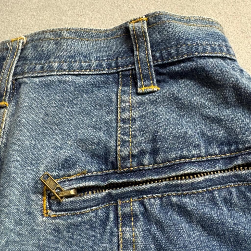 Vintage QPS Jeans Womens 4 Petite Blue Denim High Rise Tapered Leg Ankle Strap