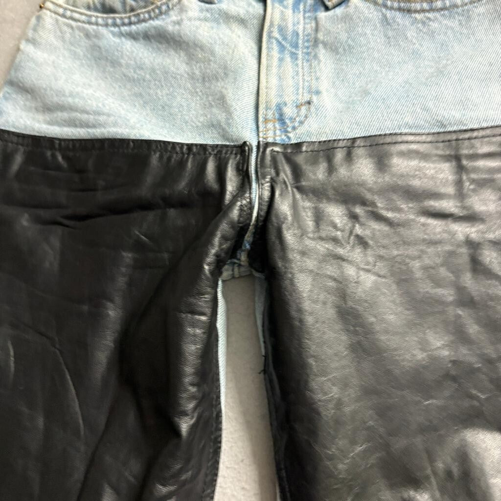 Vintage Levis 512 Custom Leather Front Jeans Womens Size 1 Med Light Wash Denim