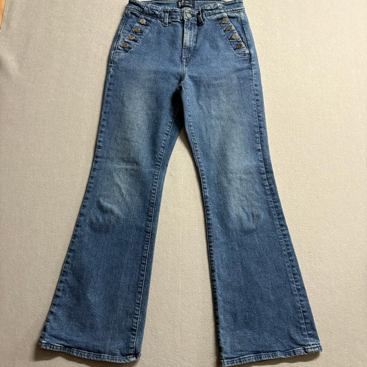 Gap 70s Flare Jeans Womens 8 29R Blue Sailor Button High Rise Stretch Denim