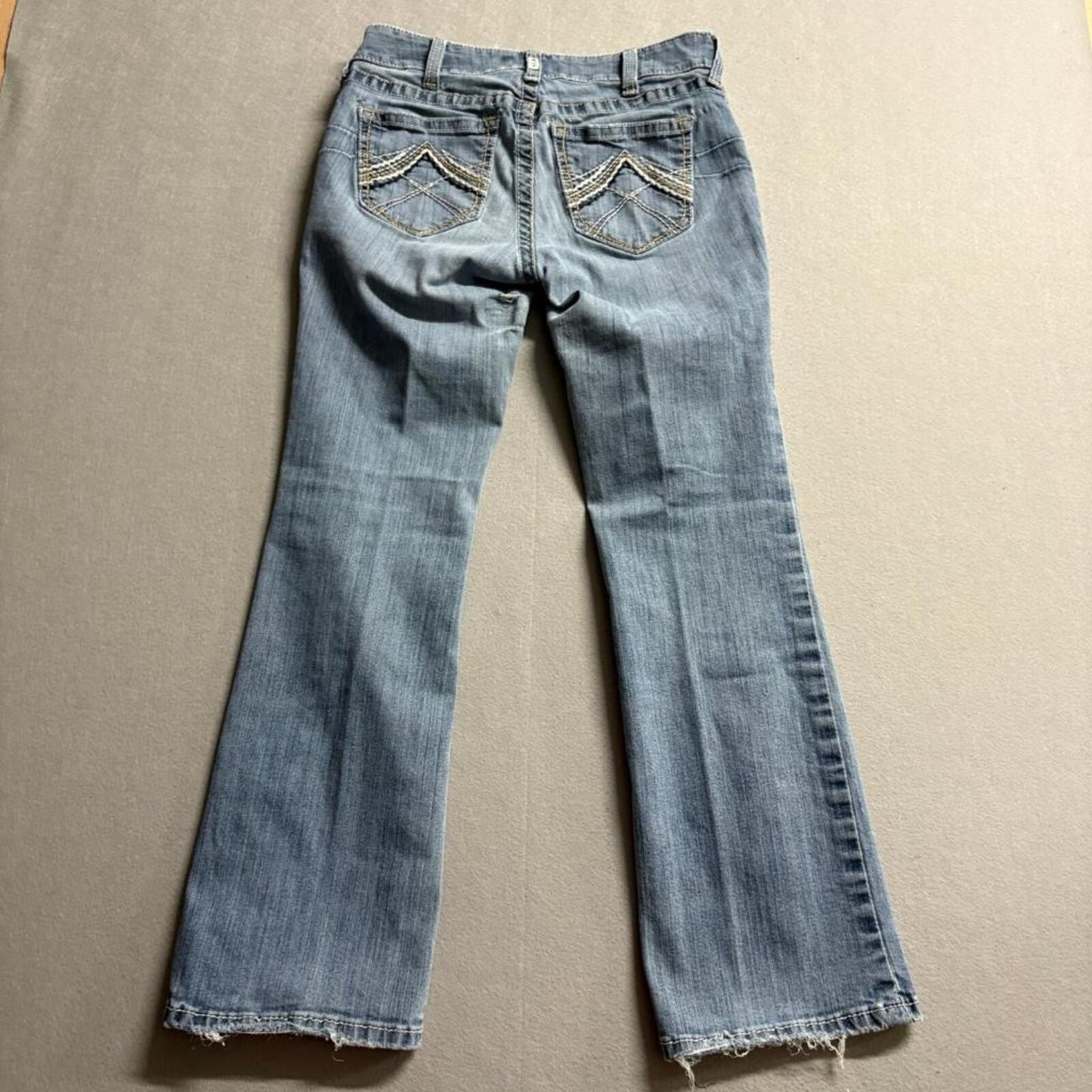 Ariat REAL Denim Womens 29S Bootcut Jeans Blue Stretch Distressed Frayed Hem