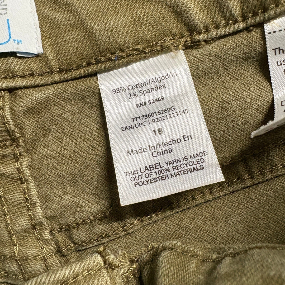 Time and Tru Womens Wide Leg Pants Size 18 Olive Green Cotton Stretch Crop