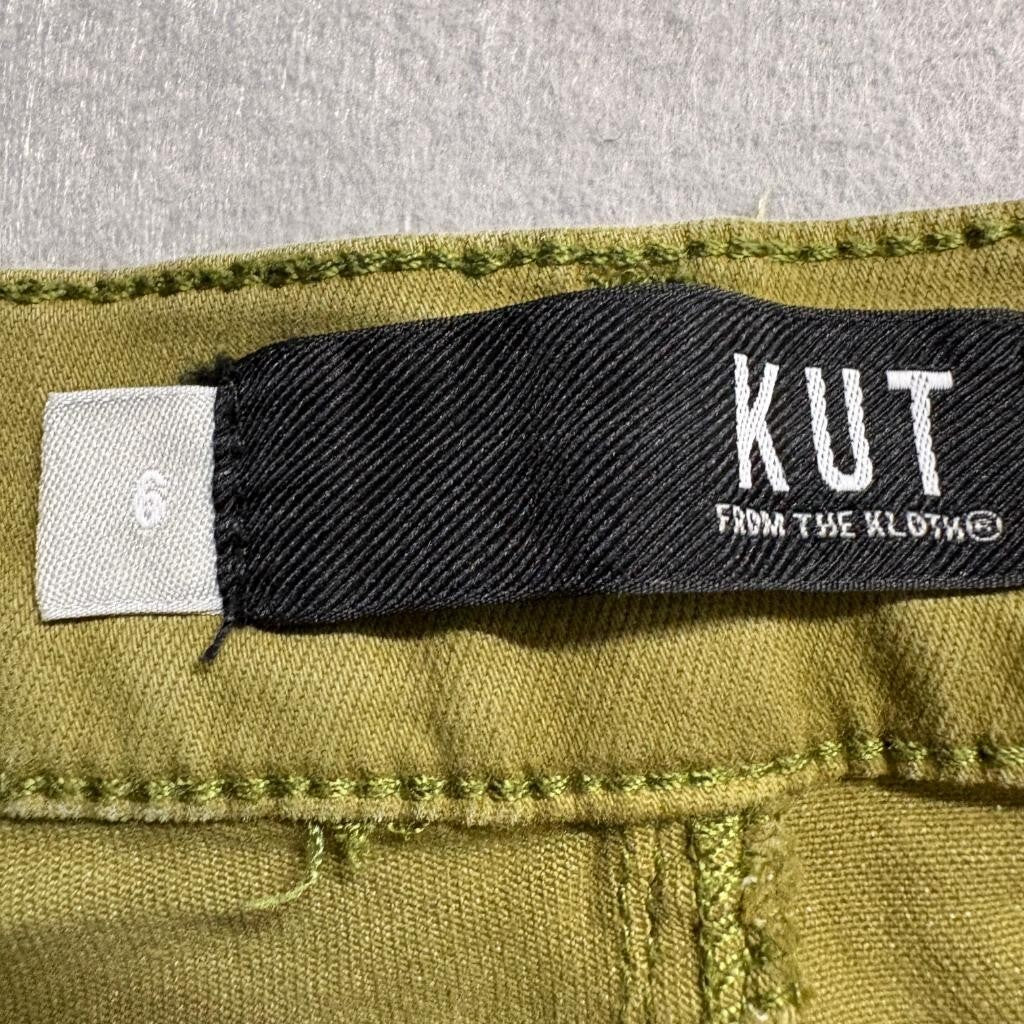 Kut from the Kloth Ana High Rise Flare Jeans Womens Size 6 Green Stretch Denim
