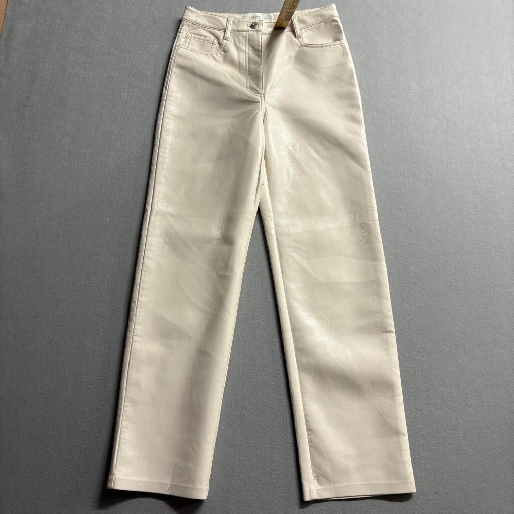 Aritzia Wilfred The Melina Pant Faux Leather Straight Leg Cream Beige Women's
