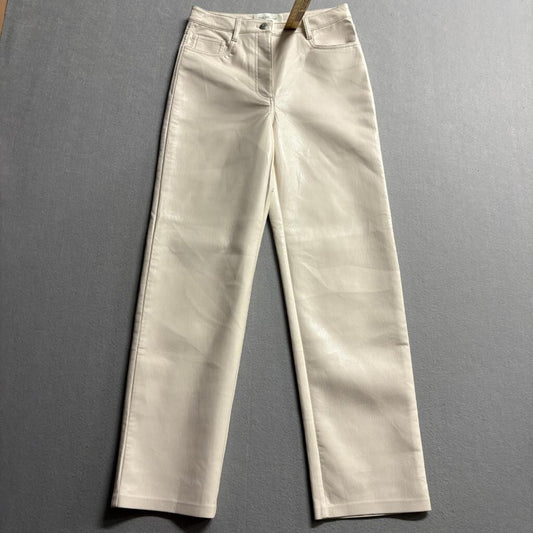 Aritzia Wilfred The Melina Pant Faux Leather Straight Leg Cream Beige Women's