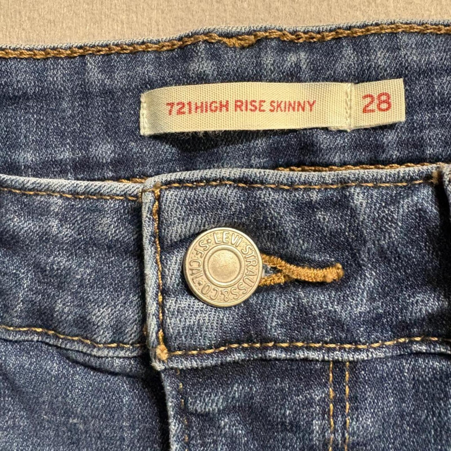 Levis 721 High Rise Skinny Jeans Womens 28x28 Distressed Blue Denim Stretch